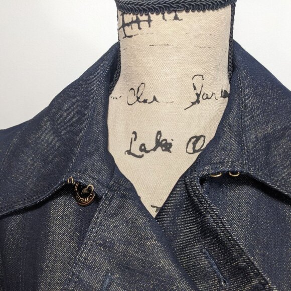 Lauren Ralph Lauren Blue Gold Metallic Denim Double Breasted Jacket Dark Wash M - Picture 5 of 11